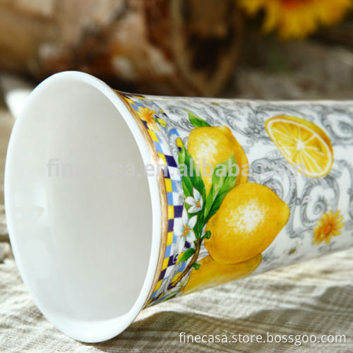 Elegant Fine New Bone China Modern Ceramic Flower Vase of Lemon Fragrance